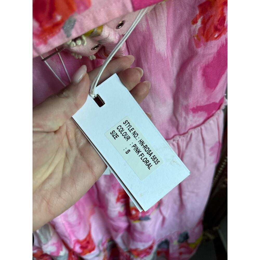 Hemant & Nandita Belted Maxi Skirt Bandeau Top Pink Rosa Floral Small NEW NWT! - Picture 9 of 10
